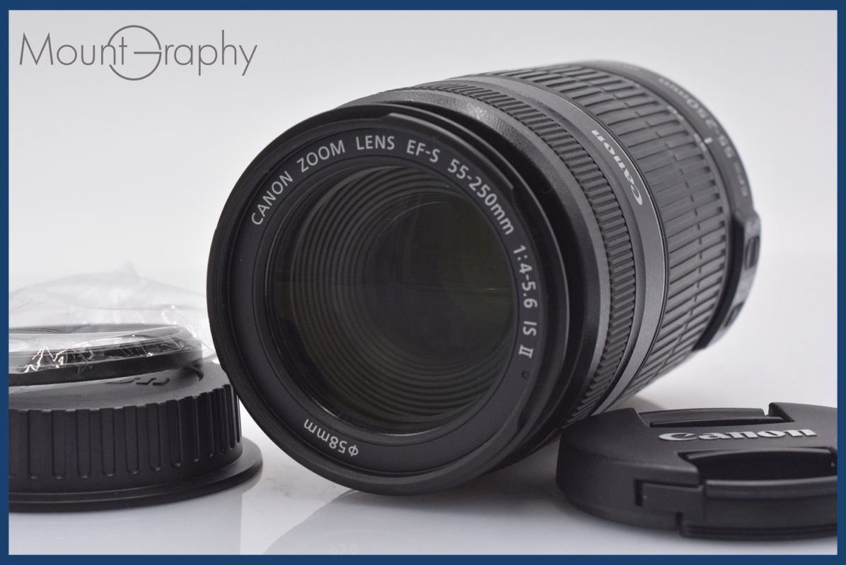 上 キヤノン Canon EF-S 55-250mm F4-5.6 IS II 前後キャップ-レンズフィルター付 完動 同梱可 am147