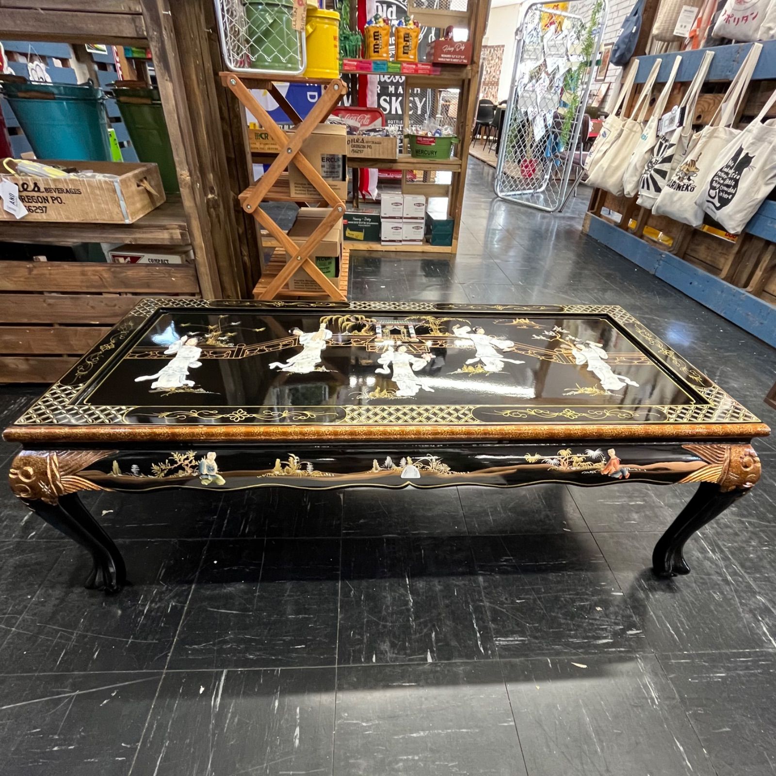 黒漆 螺鈿細工 座卓 ちゃぶ台 ロウテーブル