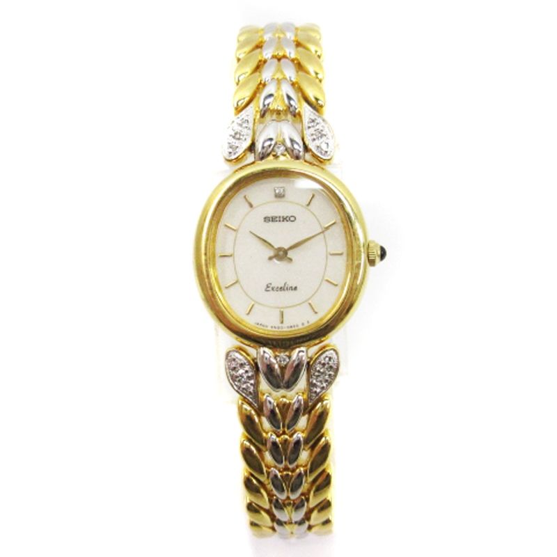 セイコー SEIKO エクセリーヌ EXCELINE 腕時計 クォーツ 4N20-5260 1Pダイヤ 文字盤アイボリー ゴールド
