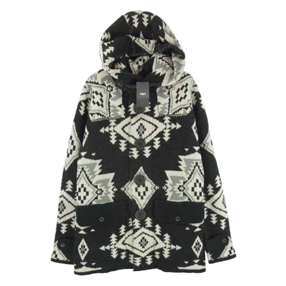 TMT ティーエムティー TKN-F1706 NATIVE JACQUARD KNIT DUFFEL COAT ニット コート ブラック系 S