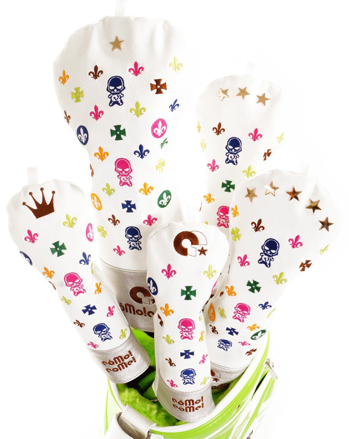 Color ベビすかホワイト コモコーメ ヘッドカバー 5本 セット ドライバー フェアウェイウッド x 2 ユーティリティ x ２ ベビすかホワイト