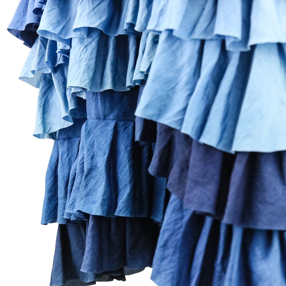 【美品】45R　フォーティーファイブアール　インディゴ　フリル　ワンピース 美品 45R フォーティファイブアール 藍染 シルク100% フリル