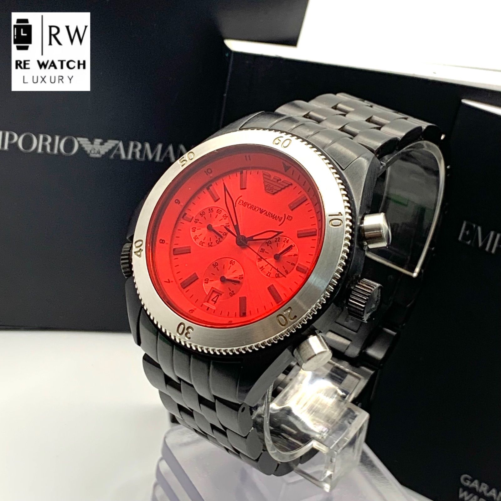 中古】エンポリオアルマーニ AR-0598 クロノグラフレッド腕時計 - メルカリ