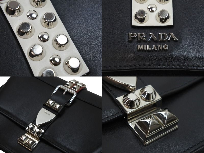 PRADA プラダ ショルダーバッグ エレクトラ スタッズ クロスボディバッグ 1BD120 ブラック レッド シルバー金具 美品  53341