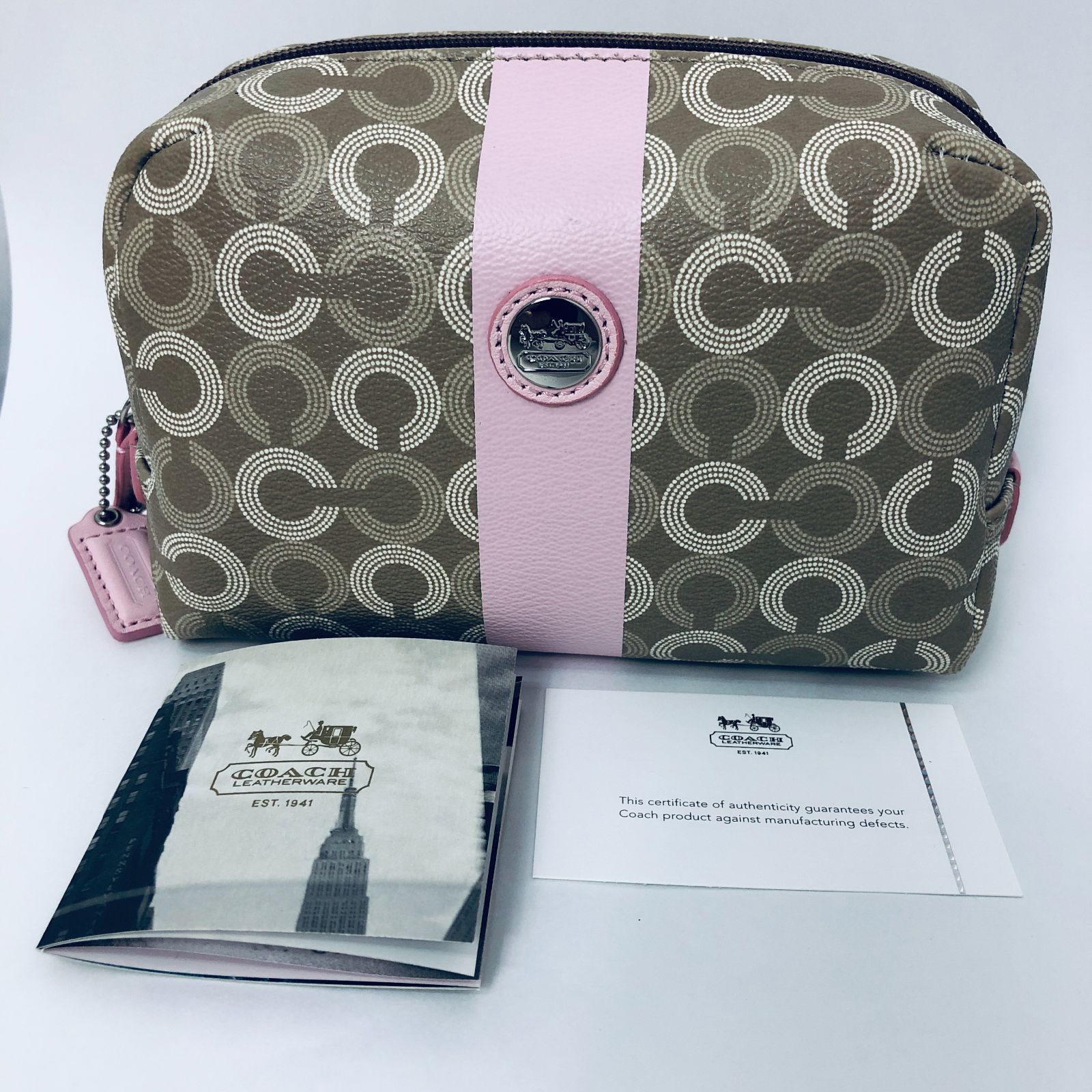 COACHコーチ 刺繍アクセサリーポーチ ベージュ/ピンク未使用品 COACH】コーチ 化粧ポーチ ベージュ ピンク - メルカリ