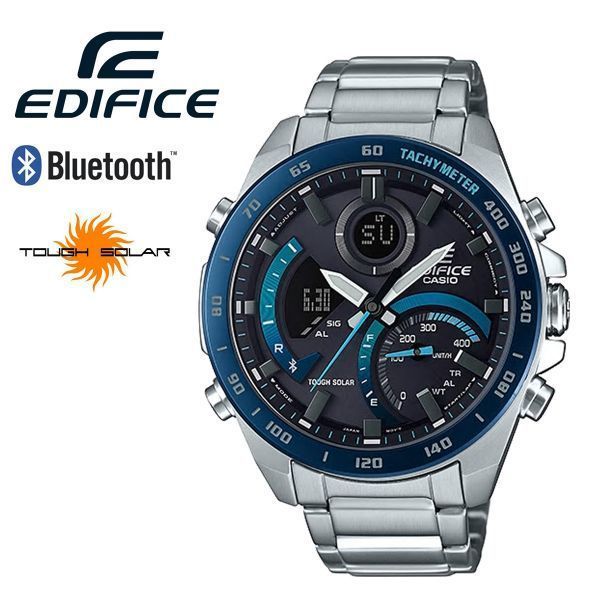 CASIO EDIFICE カシオ エディフィス スマートウォッチ Bluetooth ブルートゥース スマホリンク スマホ スマホ連動 iPhone タフソーラー ECB-900DB-1B レーシング クロノグラフ アナデジ ブラック ブルー