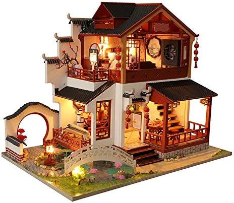ミニチュアドールハウスキット現実的なミニ 家具やガラスカバーモデルの構築は 木工芸構築キットアートワークのギフトをセットでDIY繊細なドールハウスのミニチュア 木製の手作りおもちゃの家 色 As picture Size 26