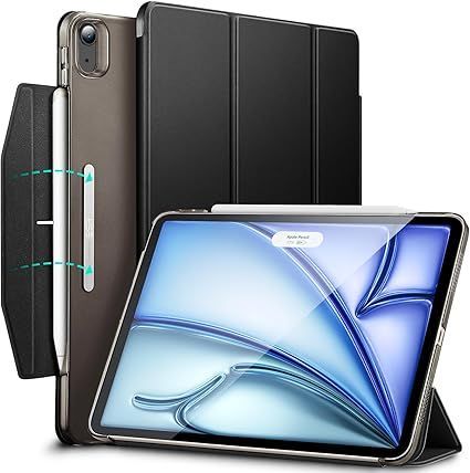 【在庫処分】ESR iPad Air 11インチ ケース M2 (2024、第6世代)、iPad Air 第5/4世代 ケース(2022/2020)専用 三つ折りスマートケース Pencil Proのペアリング・充電対応 留め具付き ブラック