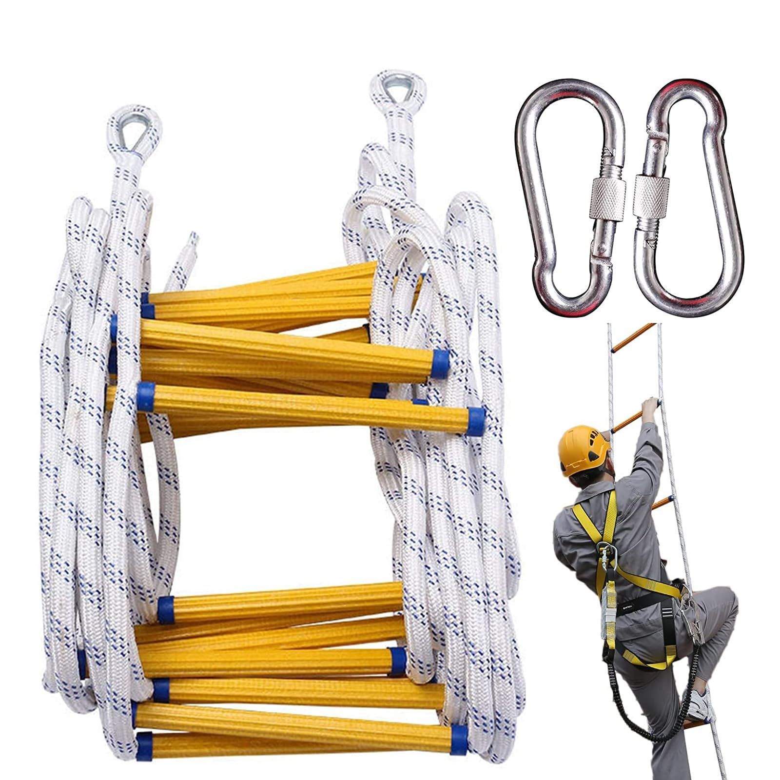 耐荷重180kg 非常はしご 15m 避難用 カラビナ付き 災害用 逃げはしご 防災用品 収納簡単 防災グッズ 折りたたみ 避難はしご 大人 避難はしご 子供 消防用 壁面作業の足場にも活躍 緊急 梯子 緊急 エスケープ 災害 ロープラダー 柔らか