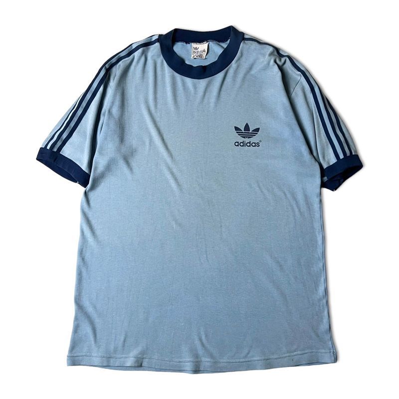 80s adidas パフォーマンス ロゴ プリント 3ライン入り 半袖 Tシャツ