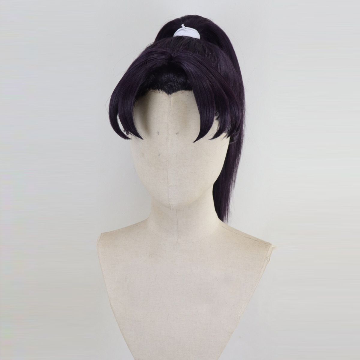 お取寄せ商品 納期ご相談下さい コスプレ耐熱ウィッグ オーダー 造形ウィッグ ダークパープル 前髪立ち上げ ワンレン 結い上げ ポニーテール ウィッグ 忍たま乱太郎|摂津のきり丸 等