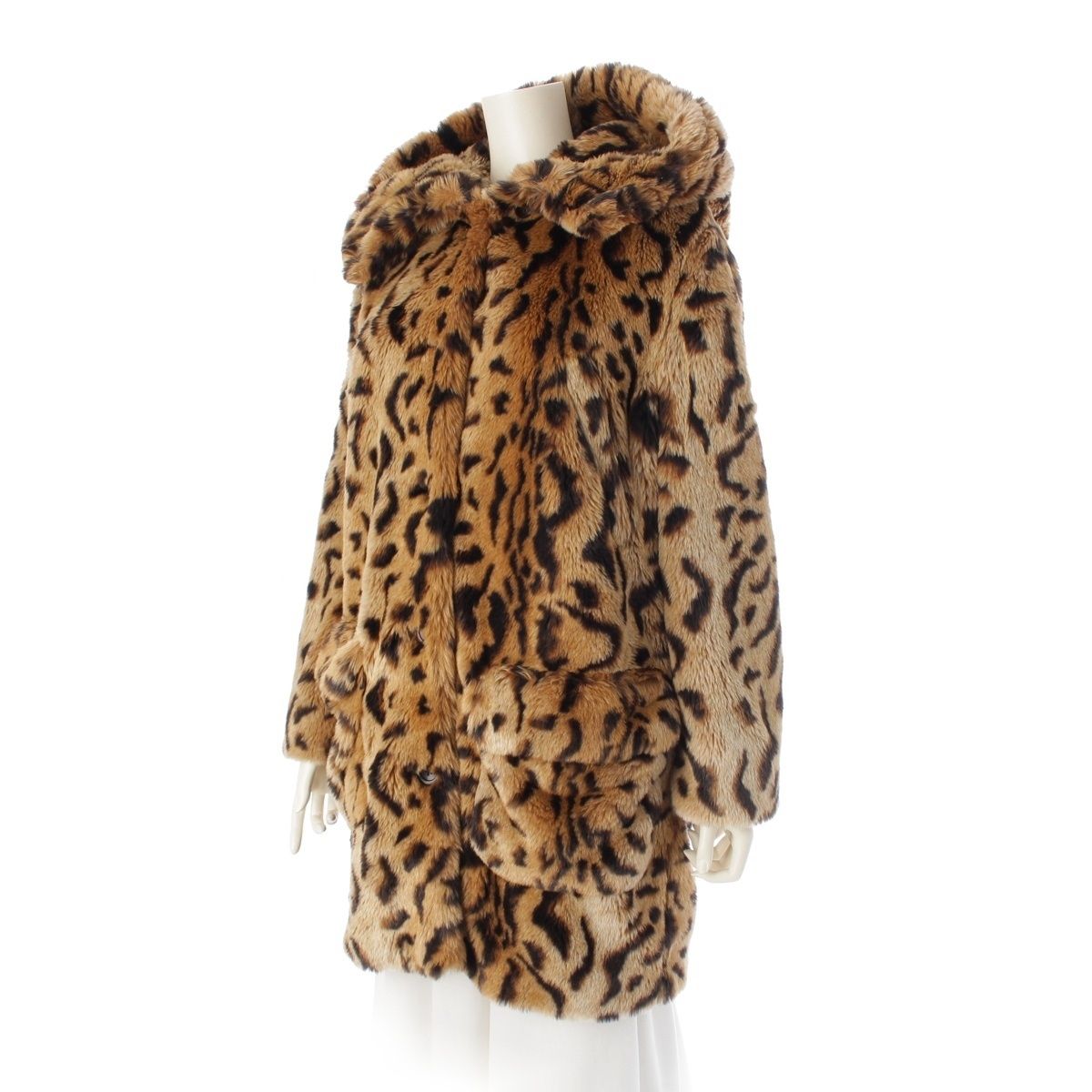 ミュウミュウ　レオパード柄コート美品 ミュウミュウ 14AW フェイクファー レザー 切替 総柄 レオパード