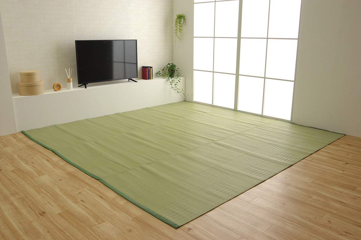 新着商品 イケヒコ ラグカーペット リリーフ グリーン 江戸間6畳 約261×352cm 洗える 国産 抗菌 防臭 消臭 アウトドア レジャー 敷物 和室 シンプル 2128906