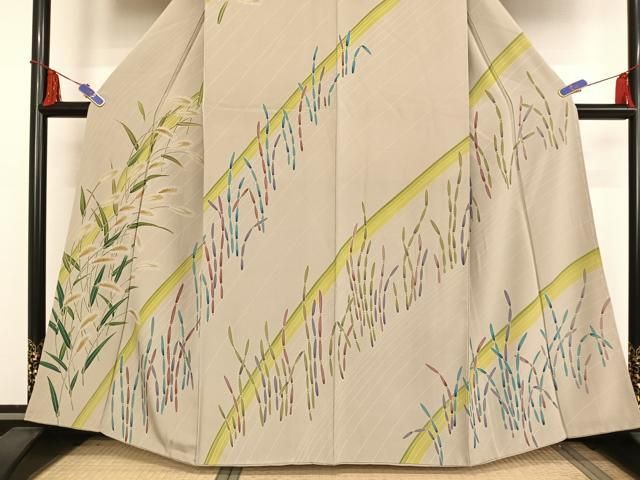 平和屋着物○訪問着 友禅 エノコログサ 木賊 正絹 逸品 AAAT9444np
