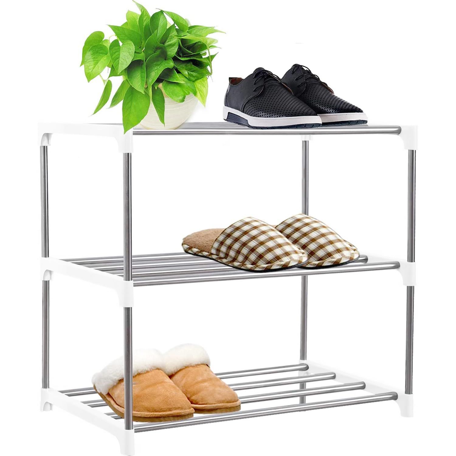 【速達!】【数量限定】ETAOLINE シューズラック 大量 組み立て式 靴下駄箱 省スペース シューズボックス スリム 玄関収納 靴入れ 棚 (3段 ホワイト) 面ファスナー