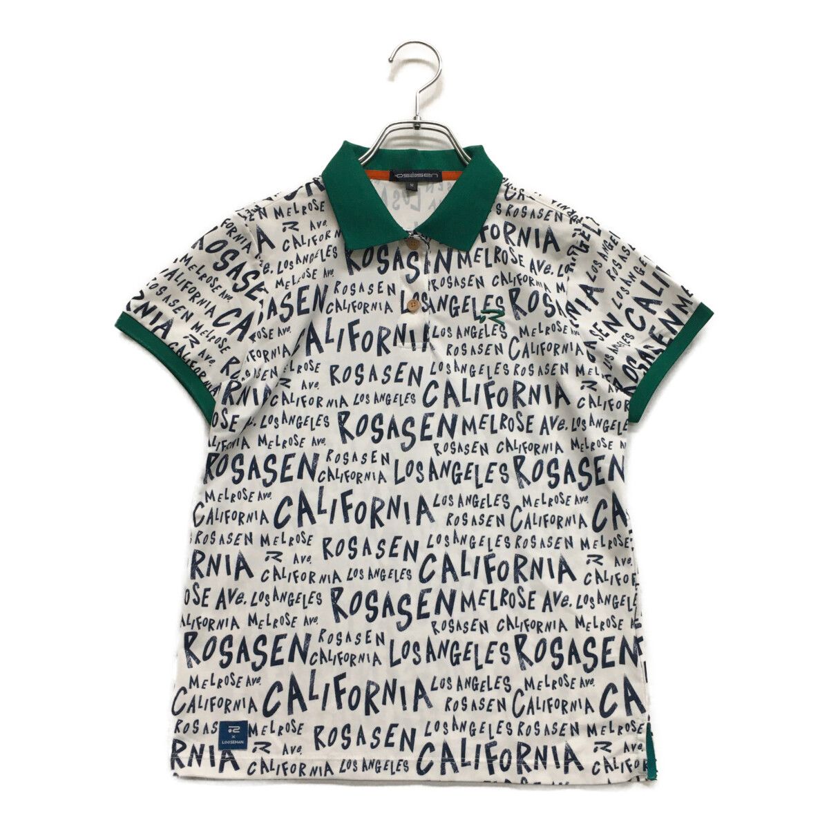 ROSASEN - coco 中古 ロサーセン ROSASEN レディース 半袖ポロシャツ M 白×緑 ホワイト×グリーン 総柄　ロゴ 中古 レディース ロサーセン ROSASEN 半袖ポロシャツ M 白×緑
