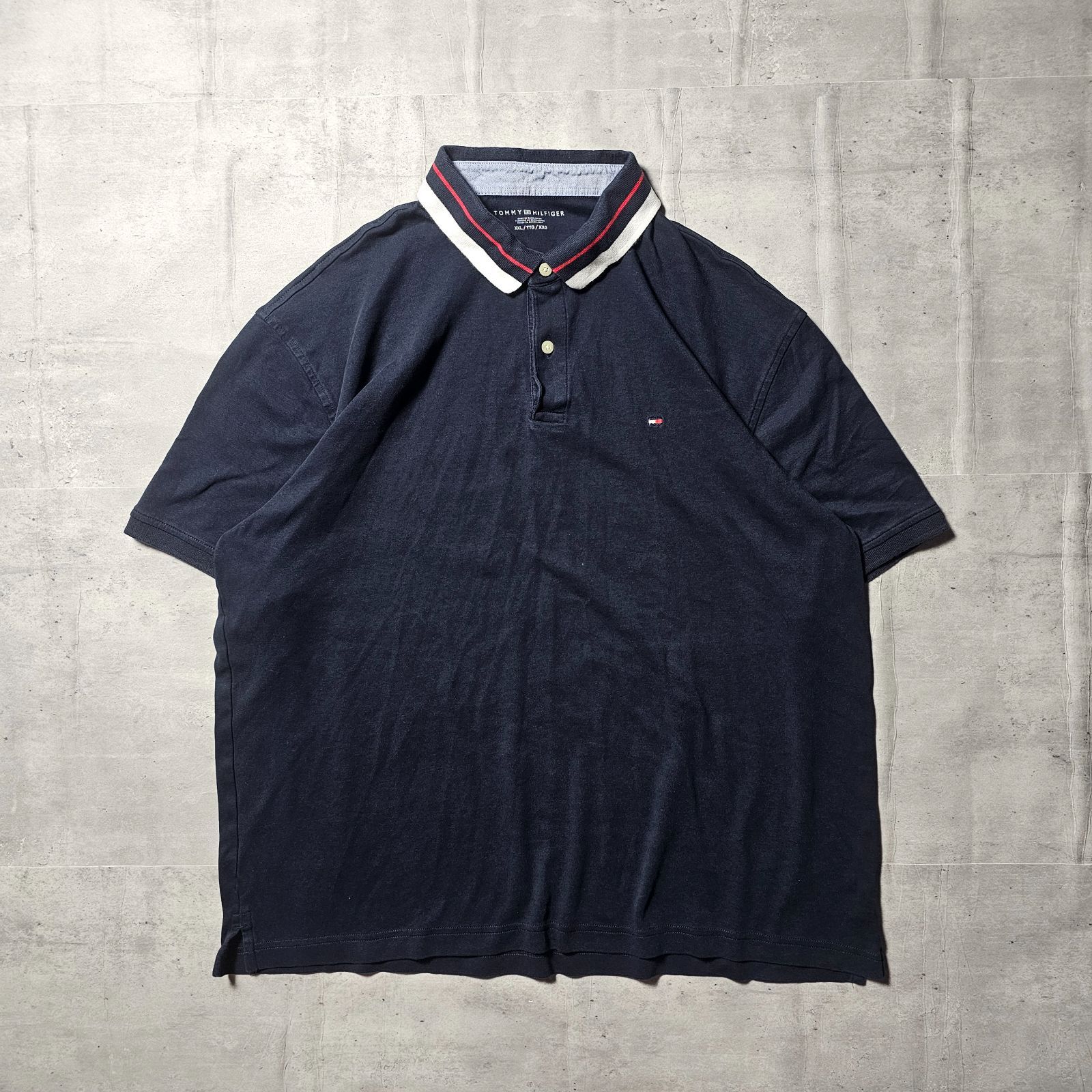 HERMES ポロシャツ　メンズ　XL ネイビー　ストライプ　ロゴ　中古美品 HERMES ポロシャツ メンズ XL ネイビー ストライプ ロゴ 中古美品