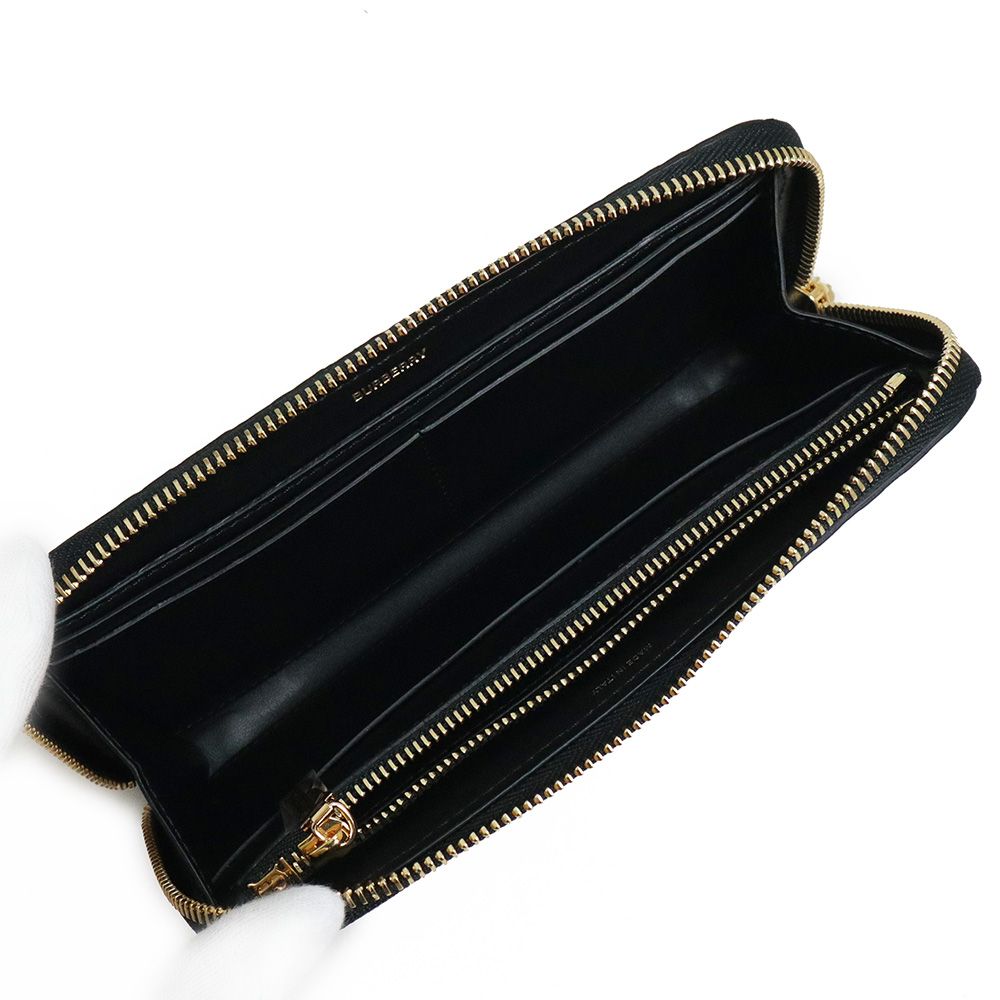 美品　バーバリー　TB モノグラム　エンボス　ラウンドファスナー　長財布　黒 バーバリー モノグラム TBエンボス ラウンドファスナー長財布 レザー