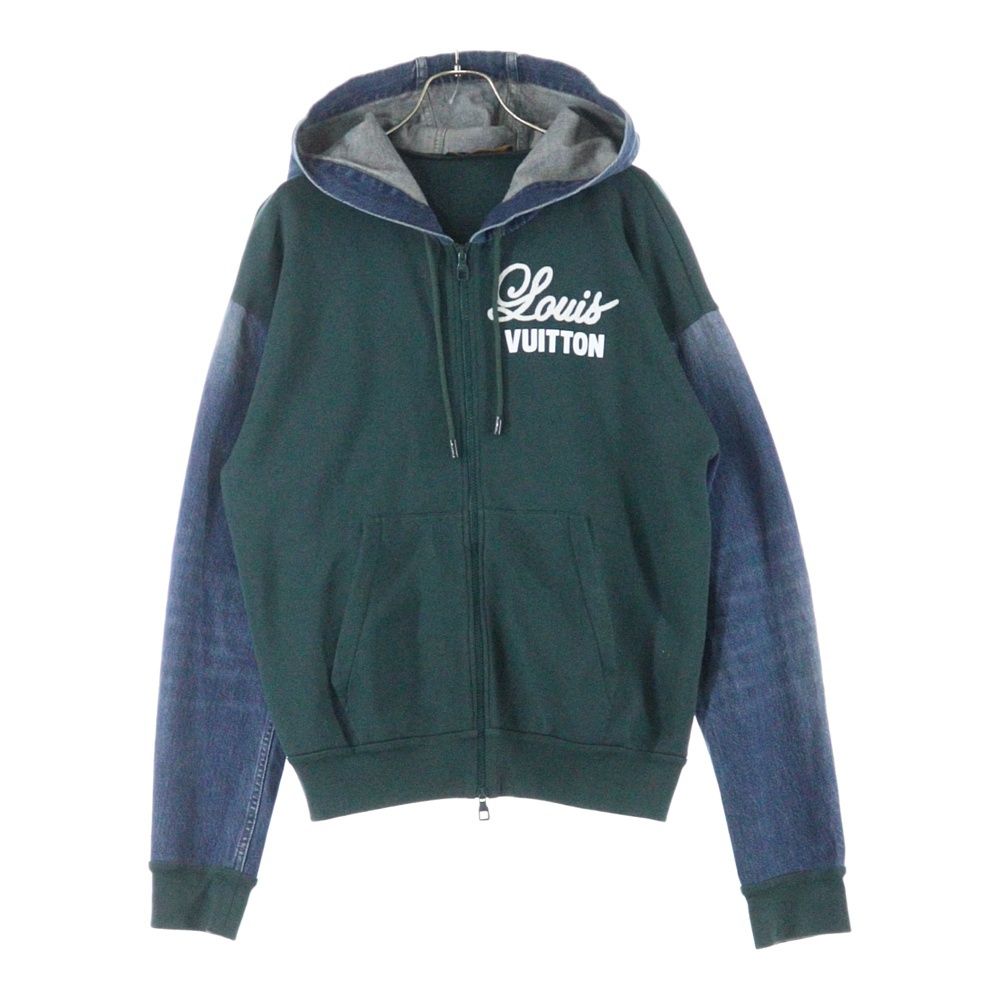 【極美品】ルイヴィトン　切り替えジップアップ　パーカー　グリーン×デニム LOUIS VUITTON (ルイヴィトン) 22AW ハイブリッドデニム切り替えジップ
