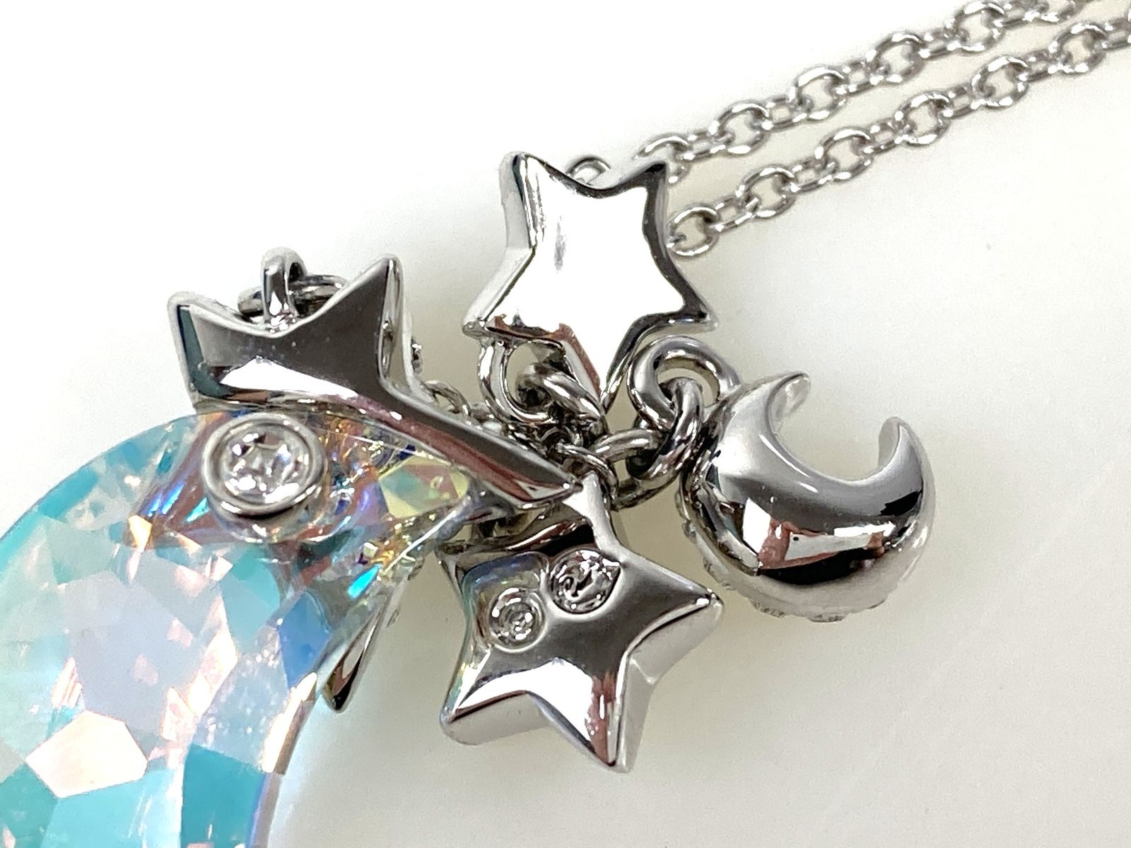 美品 スワロフスキー SWAROVSKI クリスタル 月 星 モチーフ ネックレス 