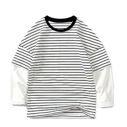 ホワイト_130 [KISBINI] 子供服?長袖?Tシャツ?男の子 カットソー?キッズ?綿?トップス?パーカー?ボーダー?ボーイズ?春秋冬?無地 ストライプ?カッコイイ?カジュアル ジュニア お洒落 白 130
