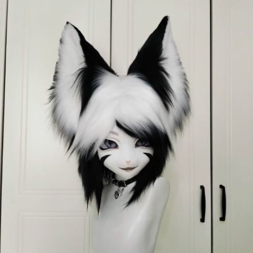 着ぐるみヘッド ファースーツ キツネ 黒 白 男女兼用 全頭ヘッド 着ぐるみヘッド ファースーツ キツネ 黒 白 男女兼用 全頭ヘッド