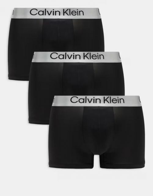 送料無料 カルバンクライン メンズ トランクス アンダーウェア Calvin Klein microfiber stretch 3 pack boxer briefs in black with gray waistband BLACK BLACK BLA