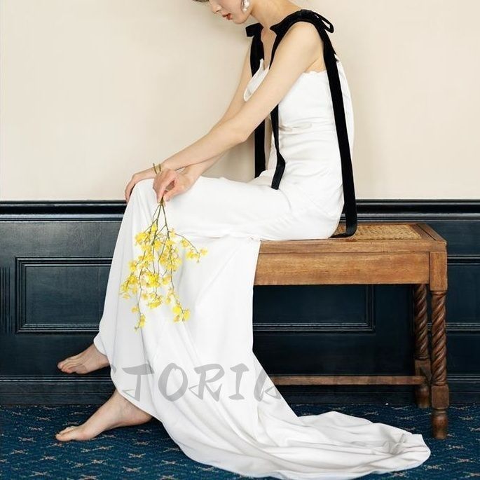 ウェディングドレス リボンストラップ マーメイド