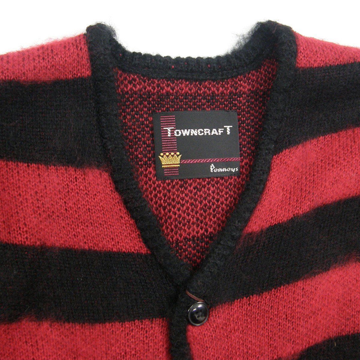 タウンクラフト モヘア調 ニットカーディガン 赤✖️黒 ボーダー シャギー 新品】 TOWNCRAFT ／ タウンクラフト ジャガード シャギーニット