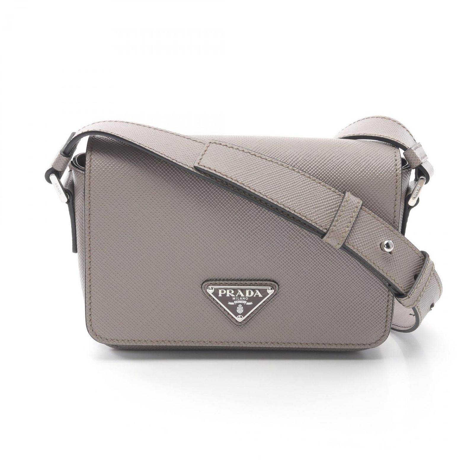 プラダ PRADA ショルダーバッグ 2VD065 グレー サフィアーノレザー ショルダーバッグ メンズ Used A