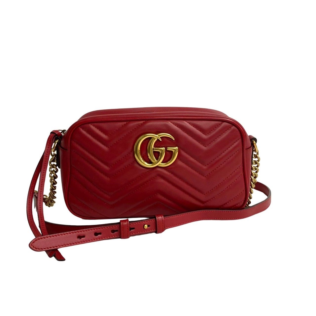 美品GUCCI グッチGGマーモント希少カラーショルダーバッグ レッド/イエロー