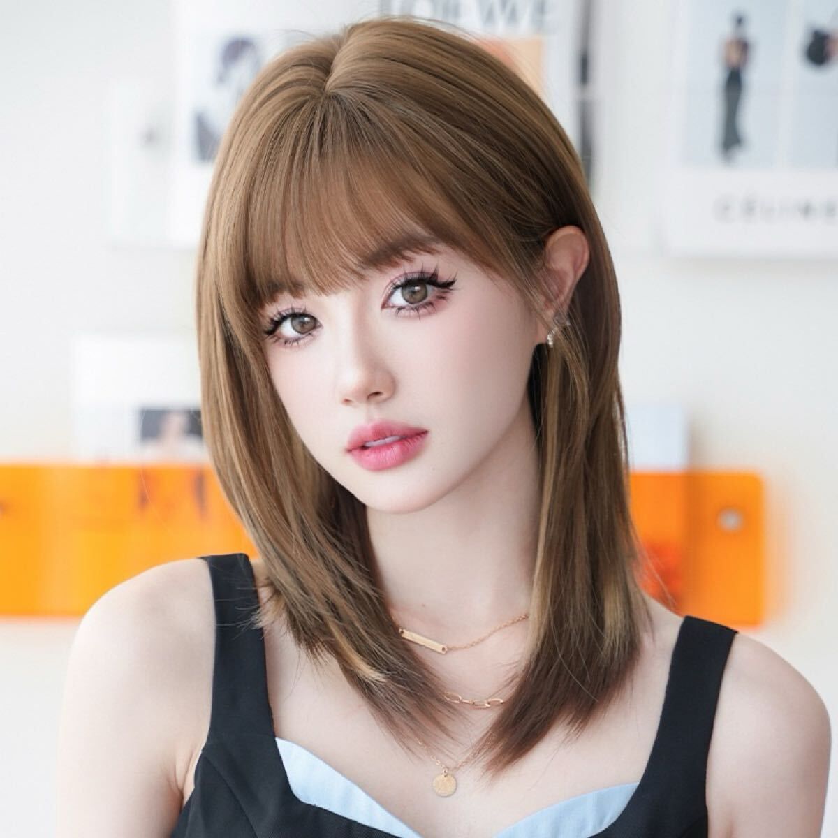 フルウィッグ レディース セミロング ミディアム ストレートレイヤー 