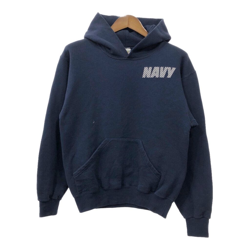 USA製 SOFFE ソフィー U.S.NAVY スウェット パーカー ミリタリー ワンポイント ネイビー (メンズ S) 中古 古着 Q7979