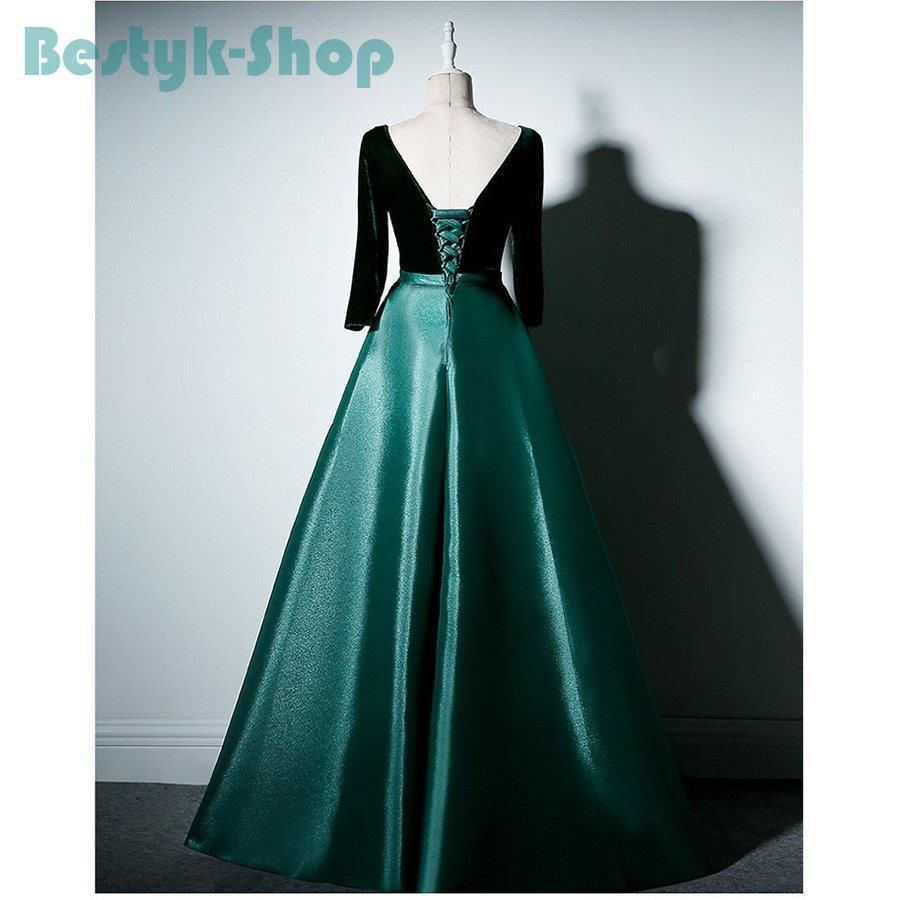 ロングドレス 演奏会 結婚式 ドレス 袖あり マキシ丈 aライン