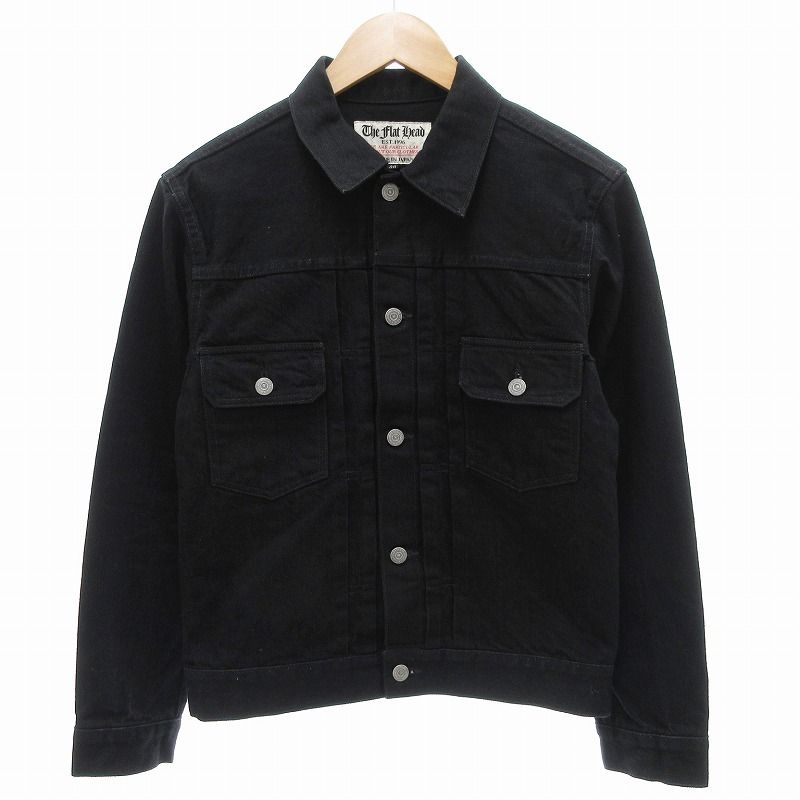 ザ フラットヘッド THE FLAT HEAD 50’s ジャケット デニム ジージャン 14.5oz 鉄製ボタン ワンウォッシュ 38 黒 ブラック FN-OJ-DB002 |JS
