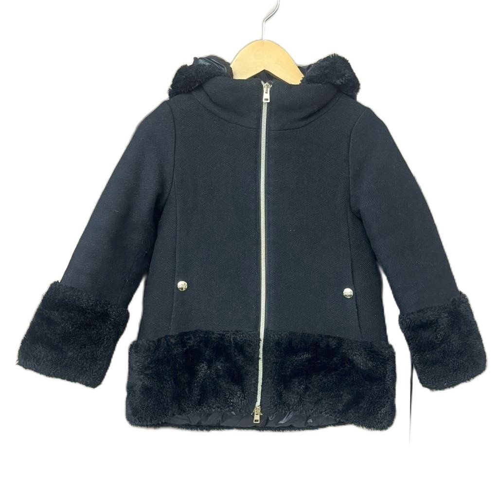 ヘルノ HERNO ボア フェイクファー ウールコート フーディー 6A 120cm程度 黒 ブラック GC0017G 39601