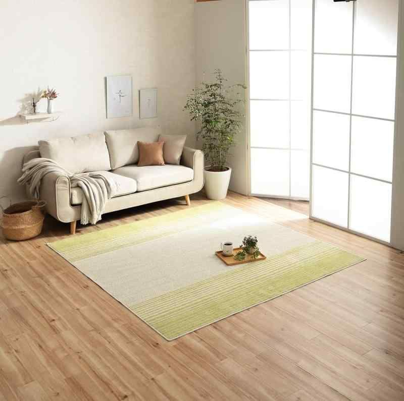 イケヒコ ラグ カーペット 中敷きラグ グラデボーダー 約 185×185cm 正方形 グリーン 抗菌効果 洗える 4729079