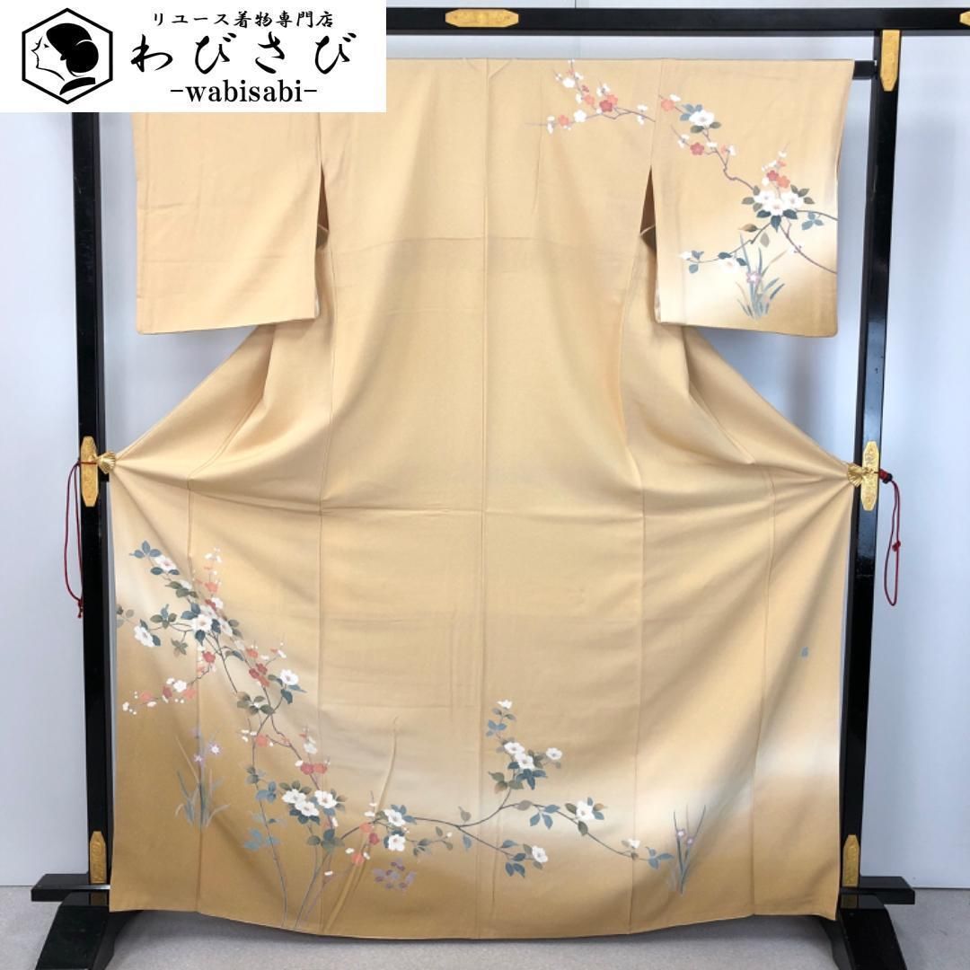訪問着 作家物 友禅 美しい花柄模様 暈し 麹色 K-4794