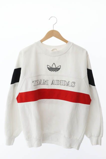 アディダス adidas 80s vintage TEAM ADIDAS ヴィンテージ トレフォイル ロゴ 刺繍 プリント 切替 トレーナー スウェット M 白 ホワイト ブランド古着ベクトル 中古240312