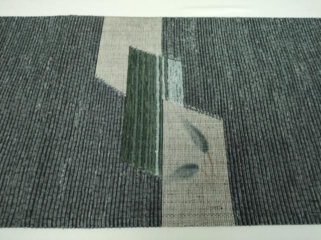 平和屋着物○太鼓柄袋帯 紬地 手描き 枝葉文 三越扱い 正絹 逸品