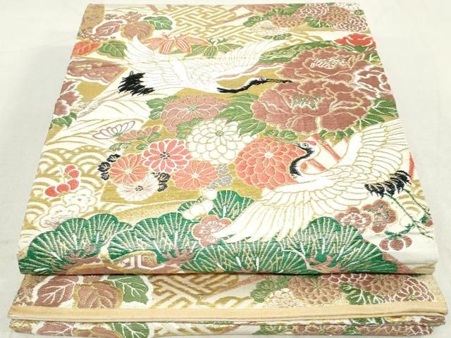 丸帯　飛鶴菊松文　アンティーク　大正ロマン 丸帯 飛鶴菊松文 アンティーク 大正ロマンの通販｜ラクマ