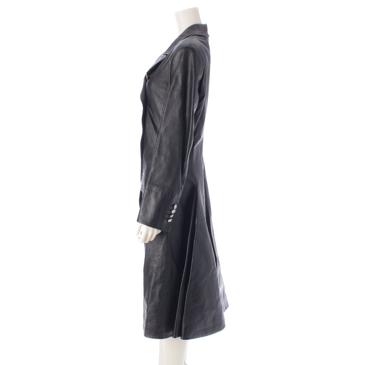 LOUIS VUITTON ブラックロングコート 34 ルイヴィトン 22SS レザー ロング コート アウター NJ4 FMLC97