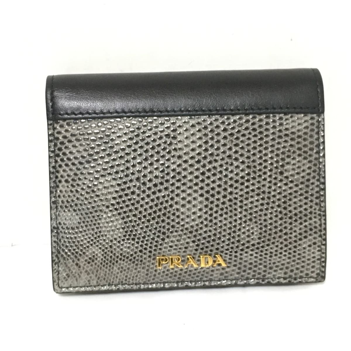 PRADA(プラダ) 2つ折り財布美品 - 1MV204 グレー×黒 レザー - メルカリ