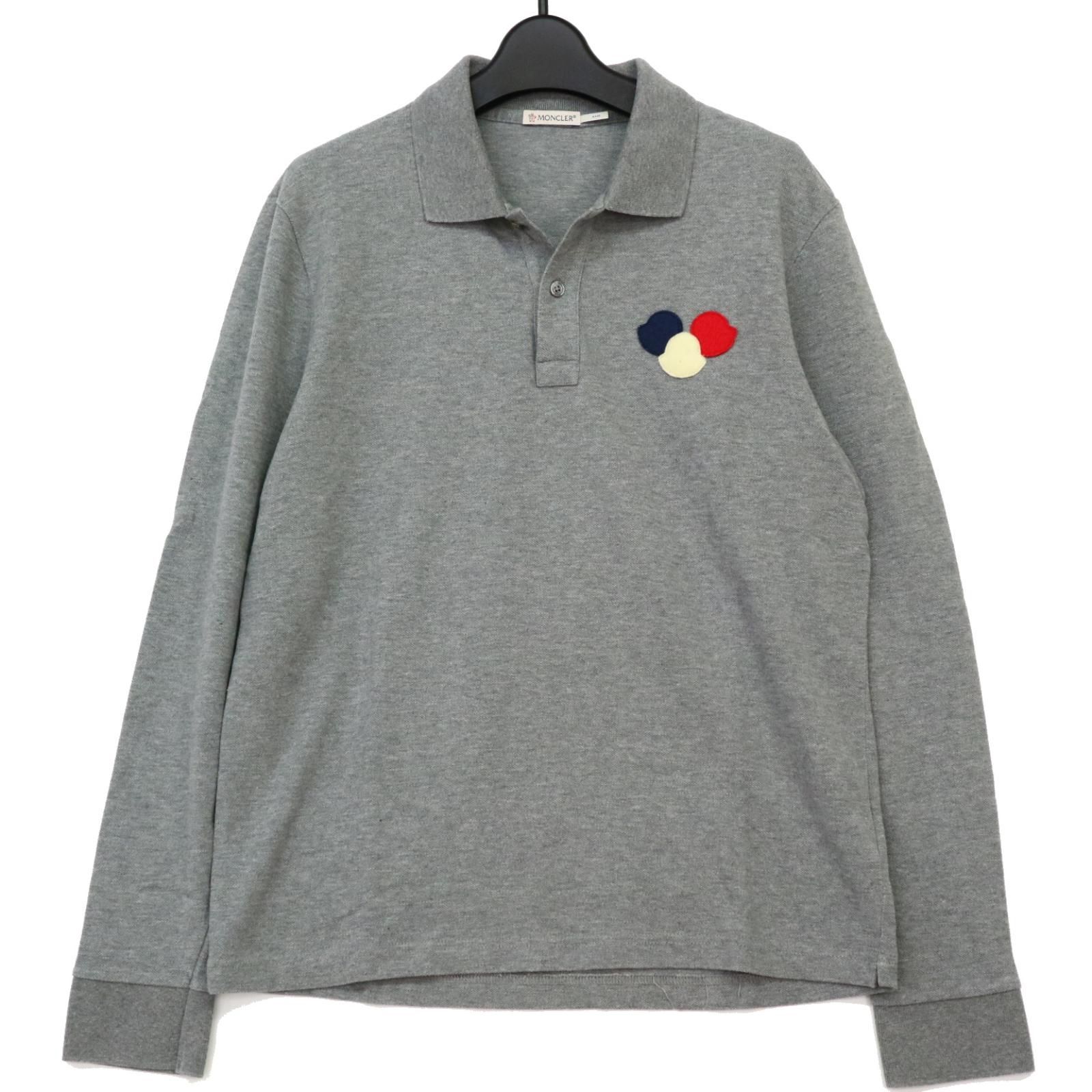 ★三日間のみお買い得！MONCLER グレー マグリア鹿子長袖ポロシャツ モンクレール MONCLER ポロシャツ 長袖 鹿の子 L グレー MAGLIA