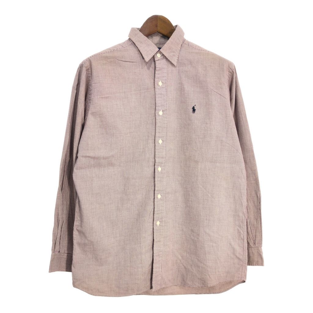 Polo by Ralph Lauren ポロ ラルフローレン LOWELL SPORT 長袖シャツ 千鳥格子 ワインレッド (メンズ M) 中古 古着 S9303