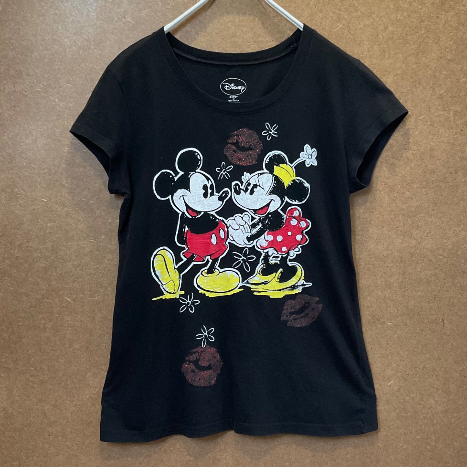 US古着 ミッキーマウス ミニーマウス ディズニーDisneyキスマーク半袖tシャツ黒M - メルカリ