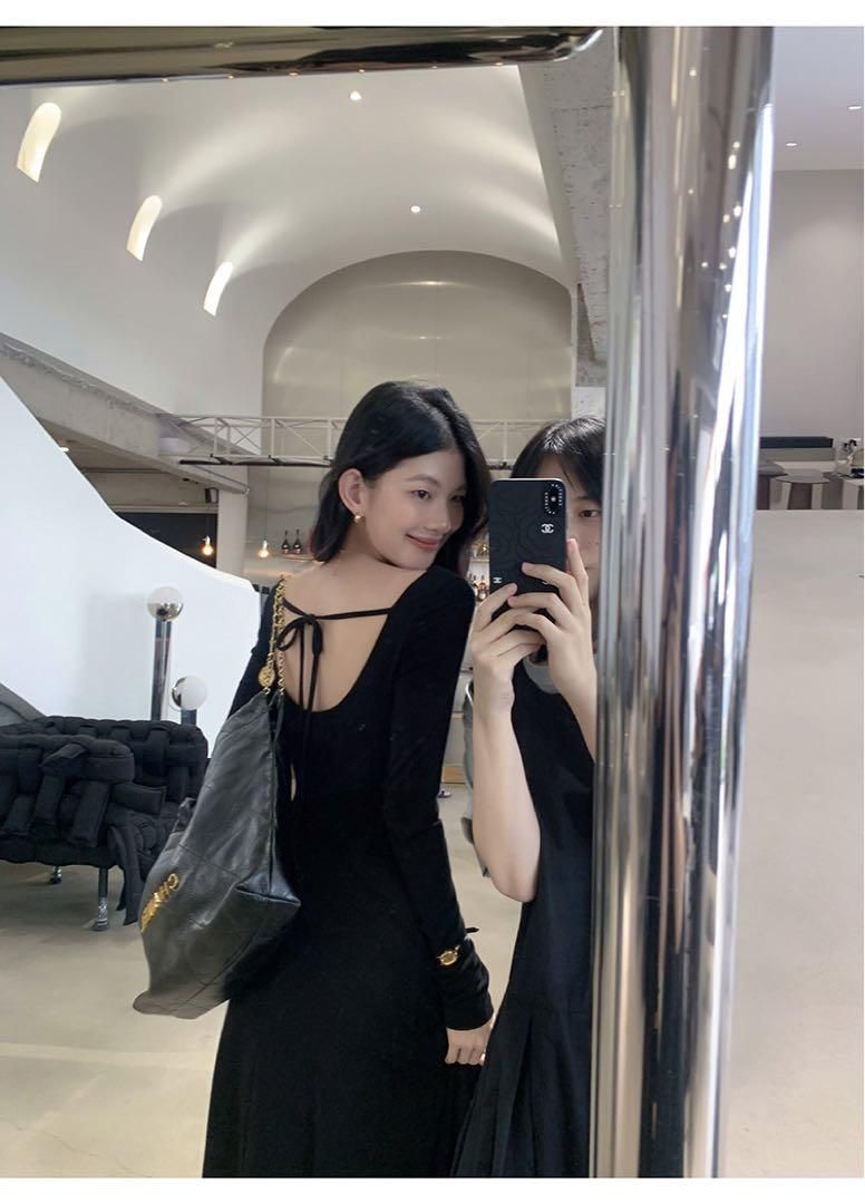 セクシーロングバックレスドレスモテ服