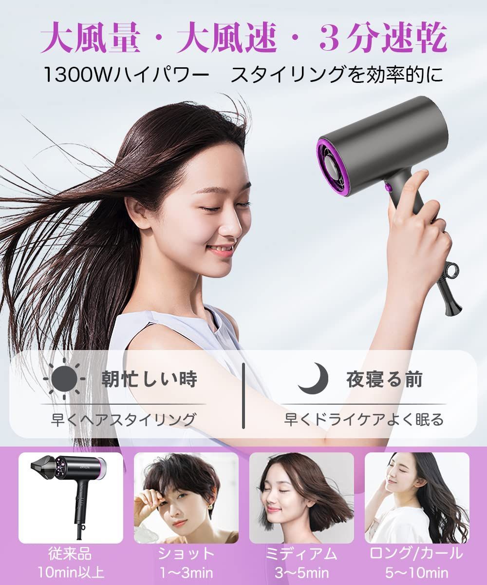 ヘアドライヤー 大風量 マイナスイオン 1300W RCY-7004