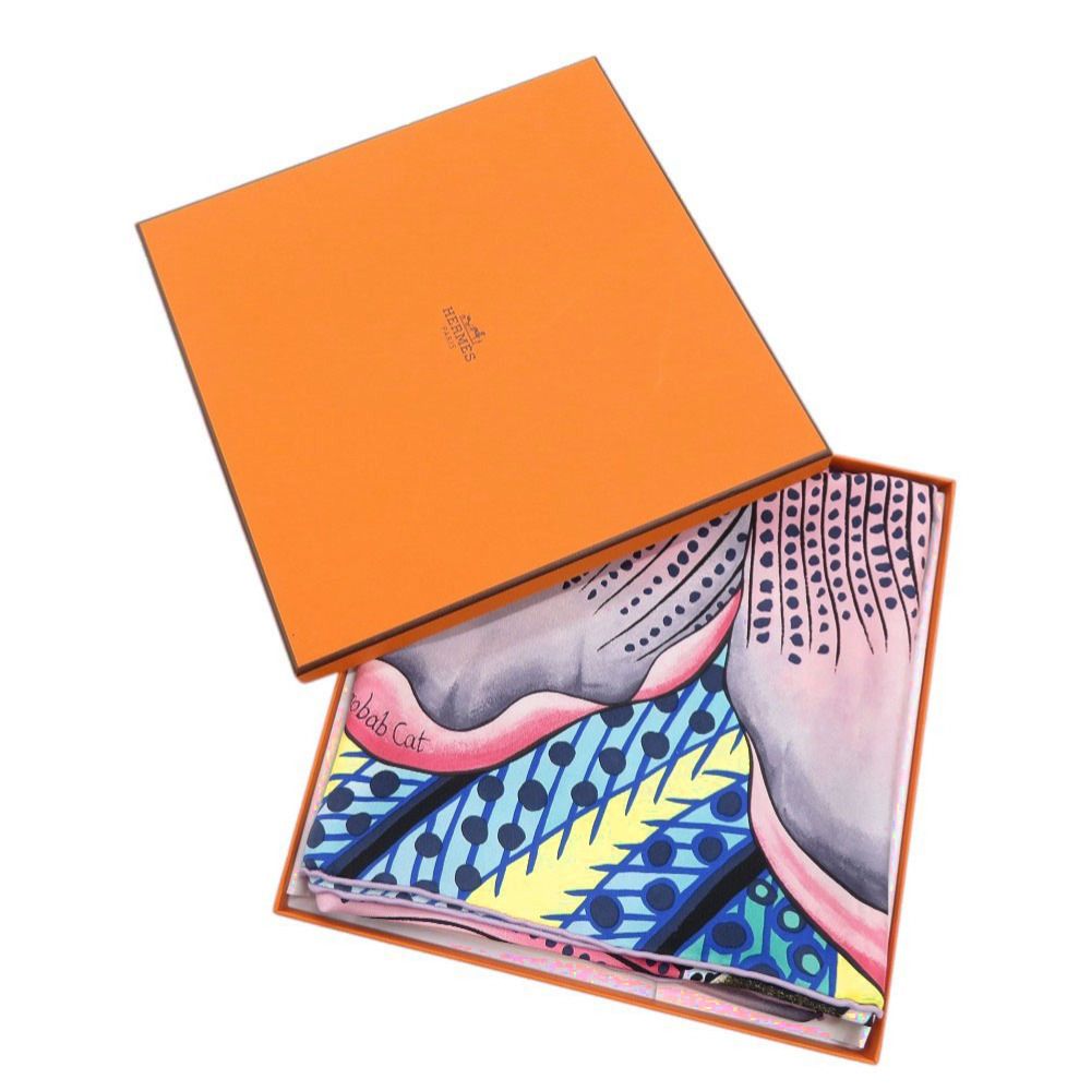 美品 エルメス カレ90 Baobab Cat バオバブ キャット シルク マルチ