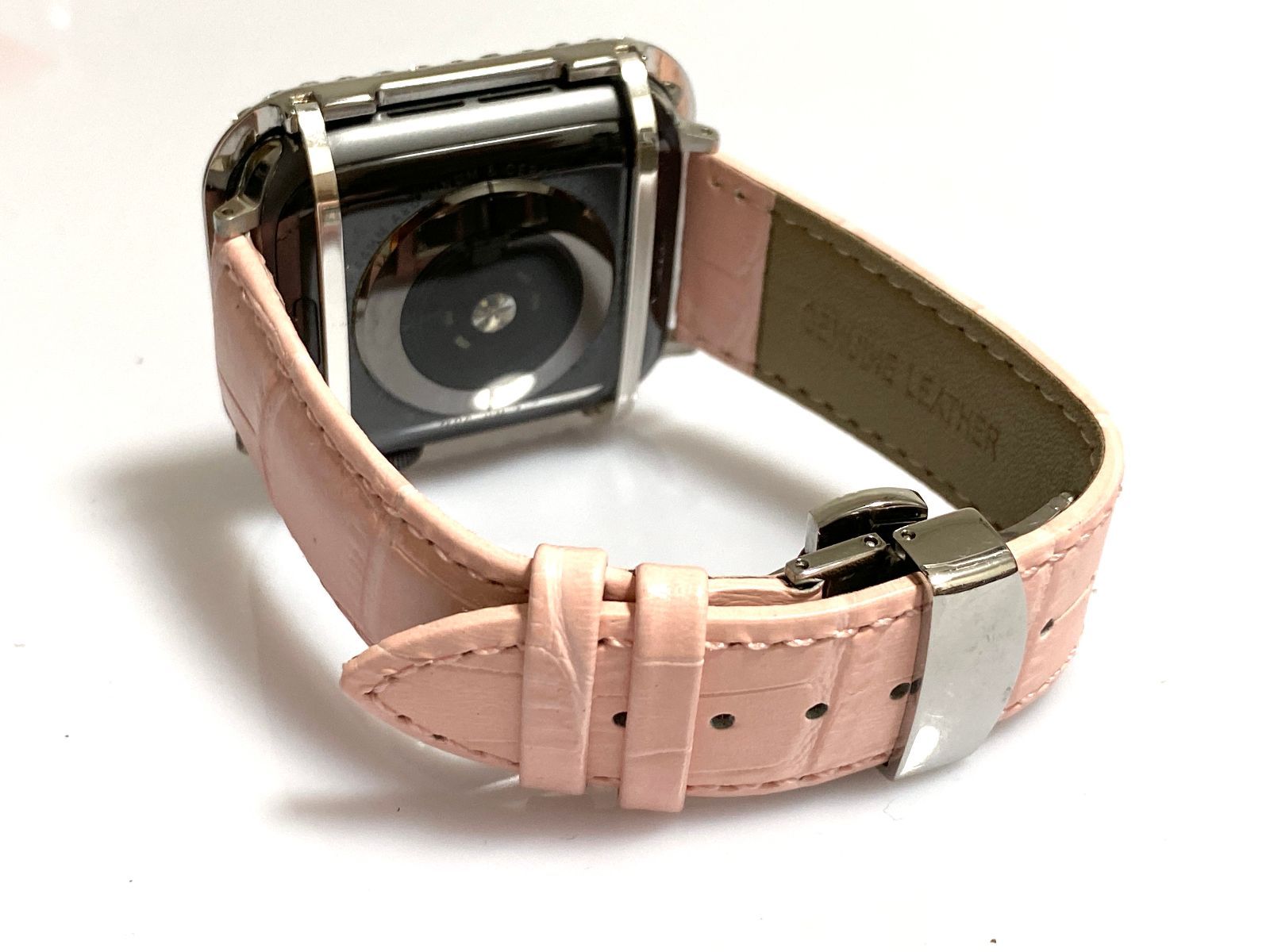 ピンクシルバー★アップルウォッチバンド レザーベルト Apple Watch キラキラ　カバー　ケース  メンズ レディース  40mm 41mm 44mm 45mm レザーベルト